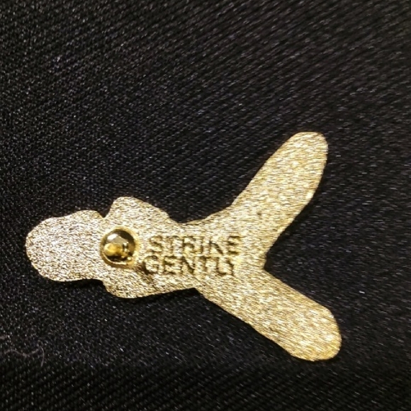 Strike Gently Bondage Kink Pin Up Elegant Gold and White Enamel Pin - Picture 3 of 3